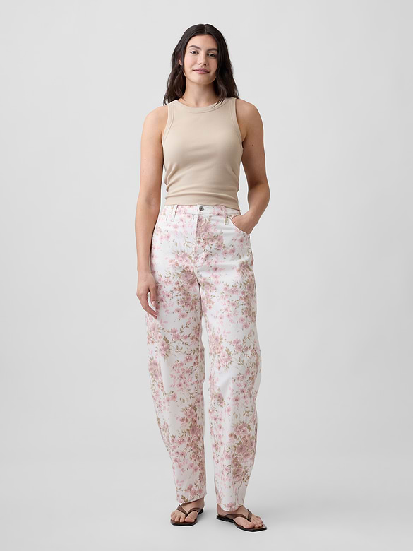 High Rise Print Barrel Jeans