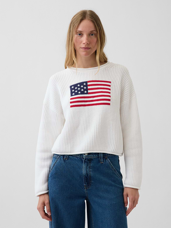 100% Cotton Oversized Americana Crop Sweater