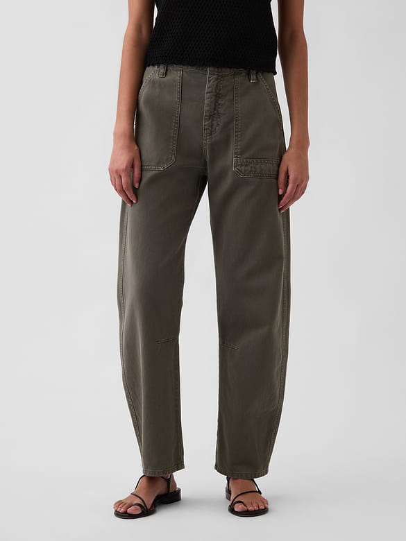 Mid Rise Barrel Utility Ankle Pants