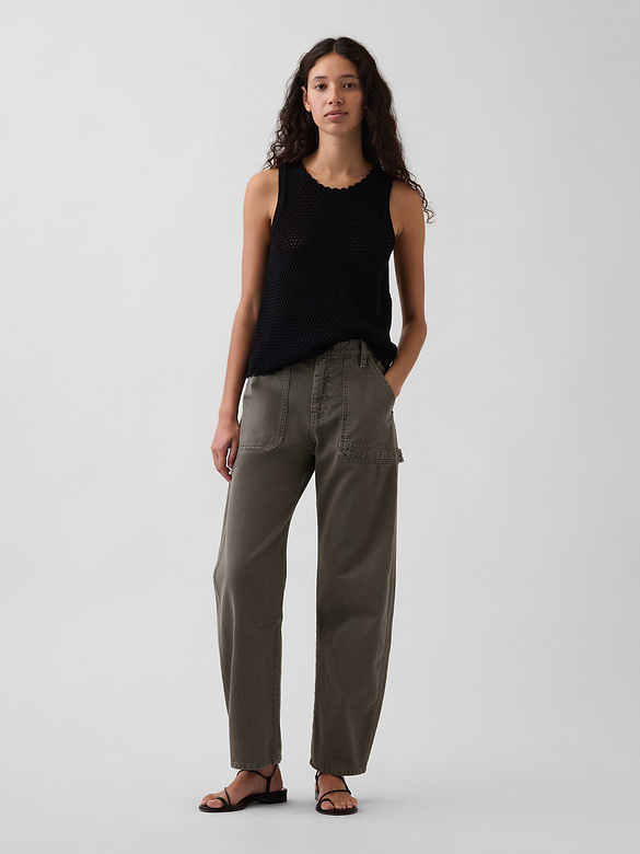 Mid Rise Barrel Utility Ankle Pants