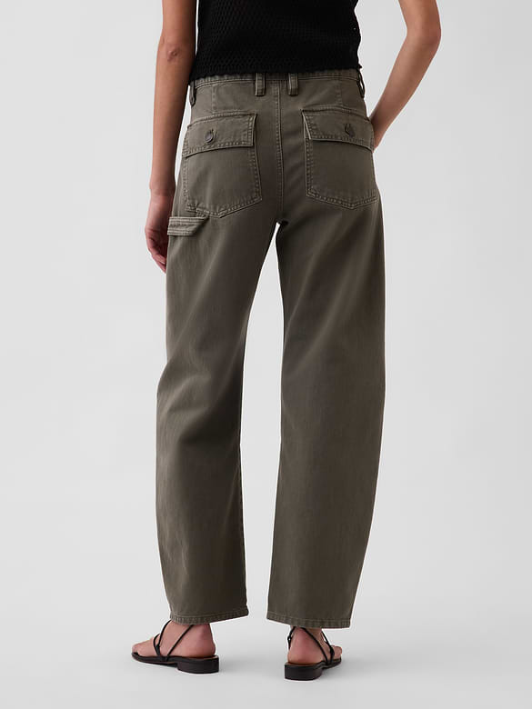 Mid Rise Barrel Utility Ankle Pants
