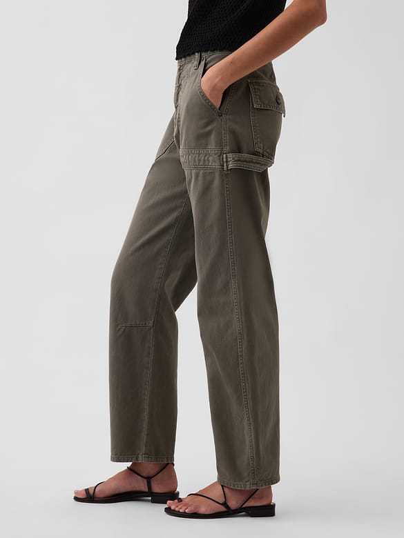 Mid Rise Barrel Utility Ankle Pants