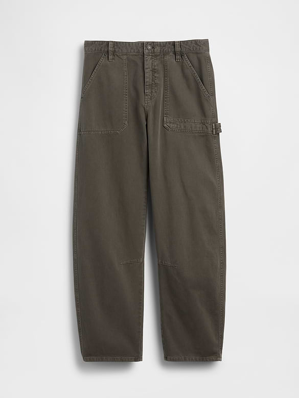 Mid Rise Barrel Utility Ankle Pants