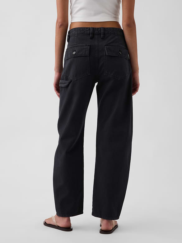 Mid Rise Barrel Utility Ankle Pants