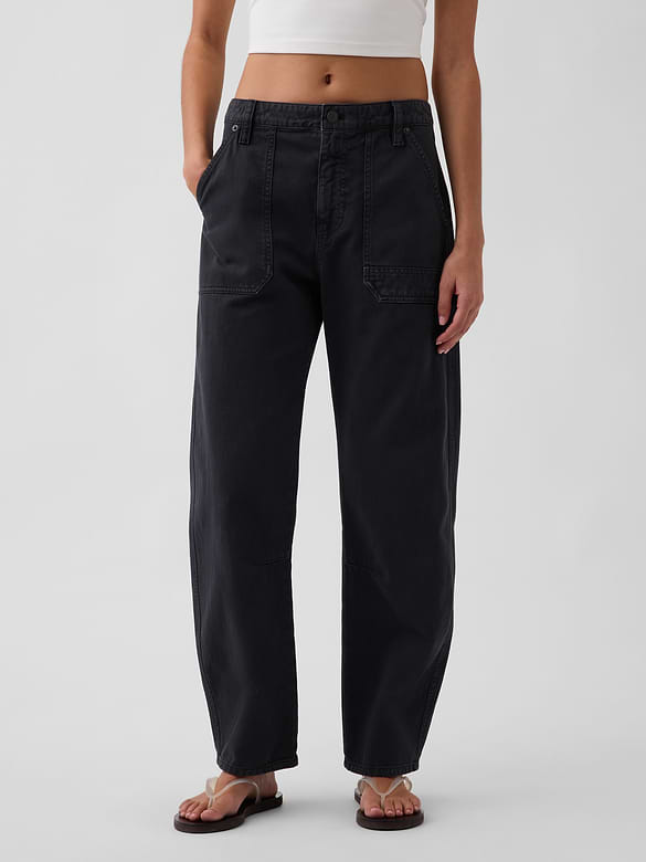 Mid Rise Barrel Utility Ankle Pants