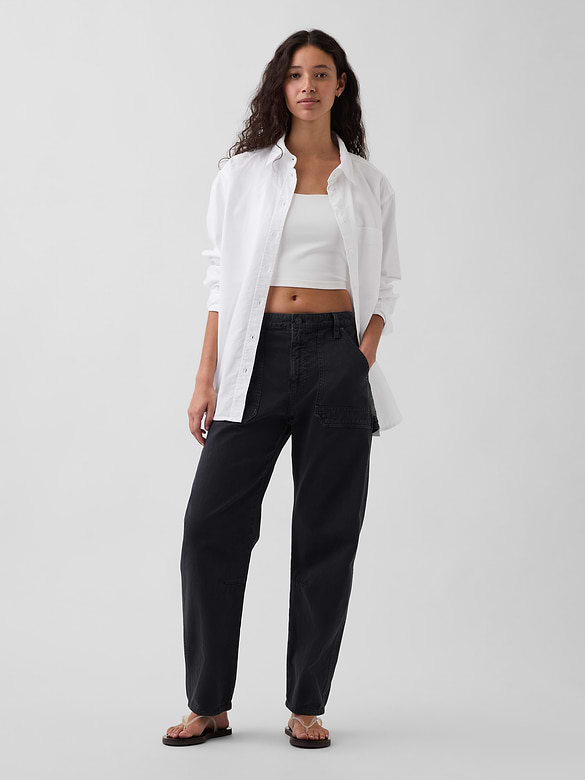Mid Rise Barrel Utility Ankle Pants