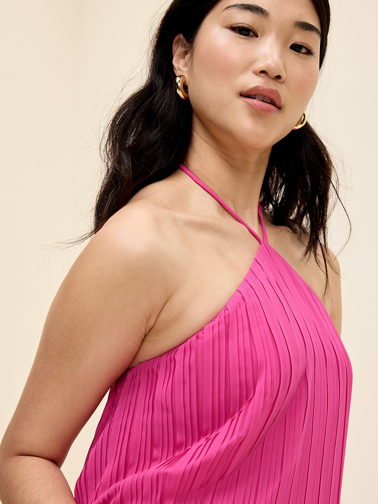 Image 6 of 10, The Occasion by Old Navy Pleated Halter Swing Mini Dress