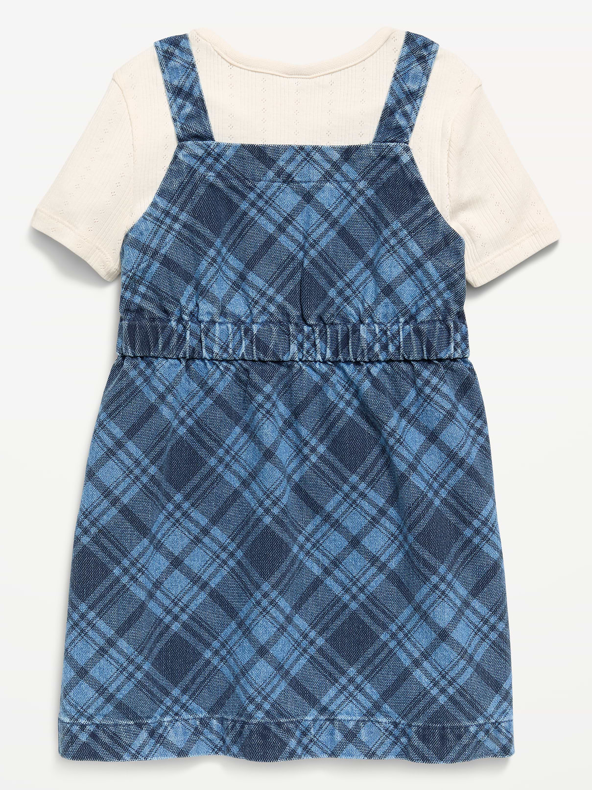 Image number 3 showing, Sleeveless Plaid Denim Dress and T-Shirt Set for Toddler Girls