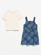 Image number 5 showing, Sleeveless Plaid Denim Dress and T-Shirt Set for Toddler Girls