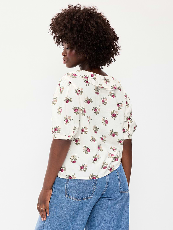 Ruffle Collar Tie-Front Top