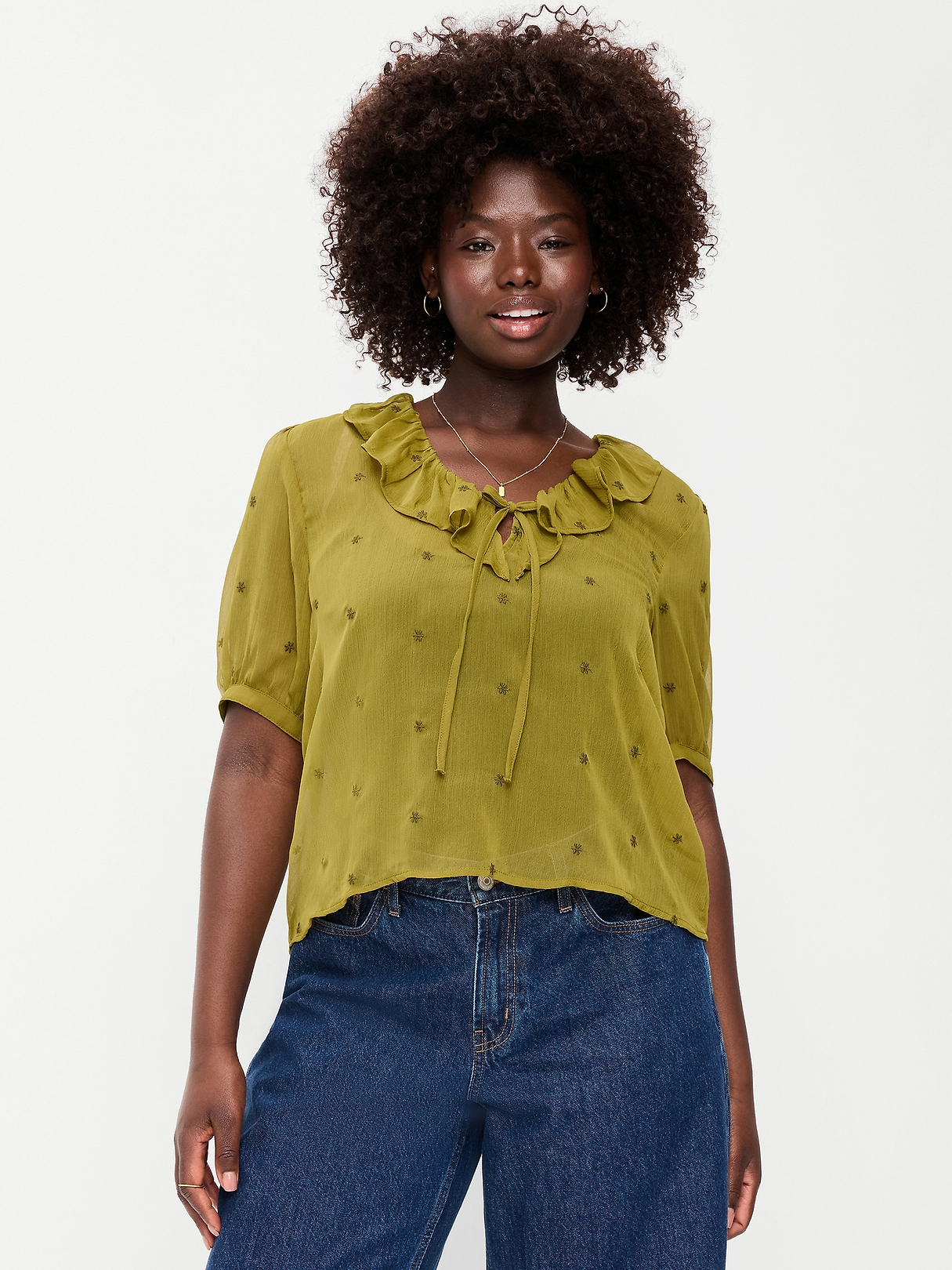 Sheer Ruffle Collar Tie-Front Chiffon Top | Old Navy
