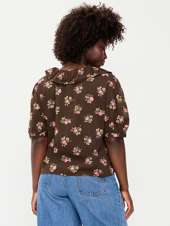 Ruffle Collar Tie-Front Top