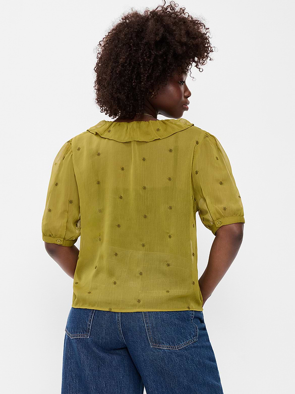 Sheer Ruffle Collar Tie-Front Chiffon Top