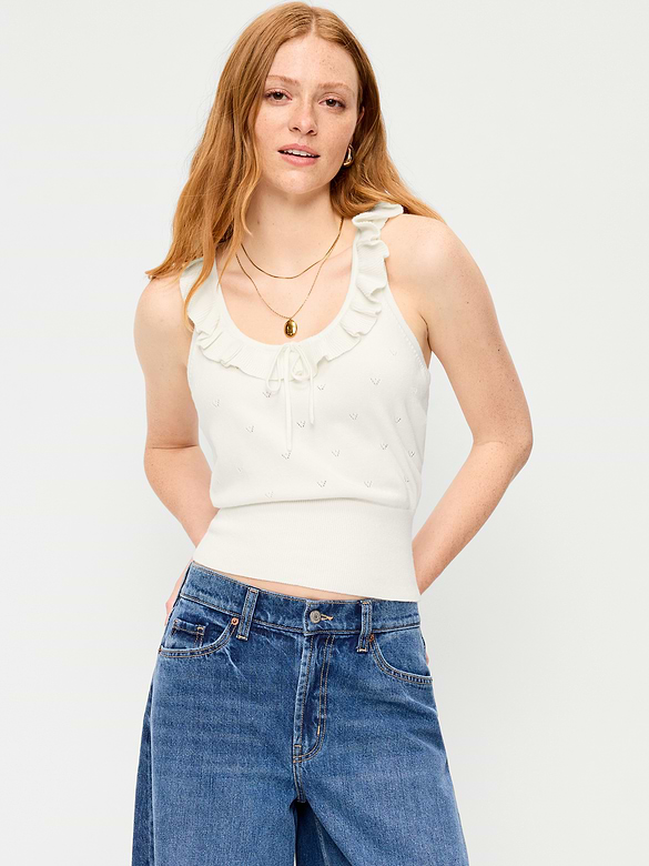 SoSoft Cotton Tie-Front Pointelle Tank Top