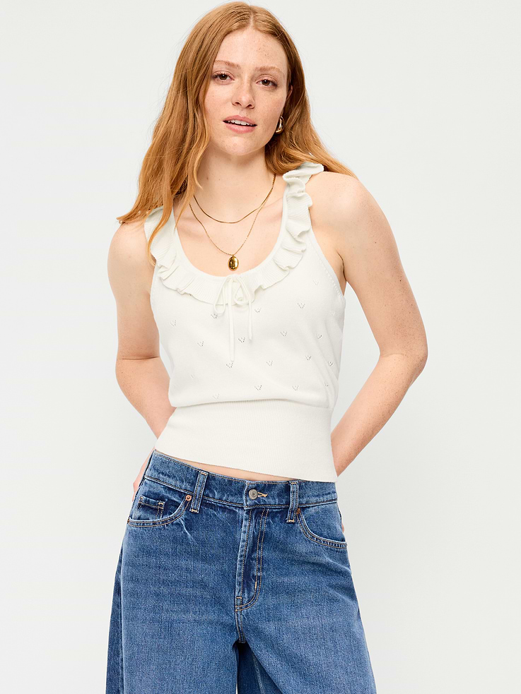 L'image numéro 1 présente Camisole nouée sur le devant en tricot pointelle de coton SoSoft