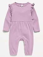 Image number 1 showing, Long-Sleeve Ribbed Ruffle-Trim Jumpsuit for Baby