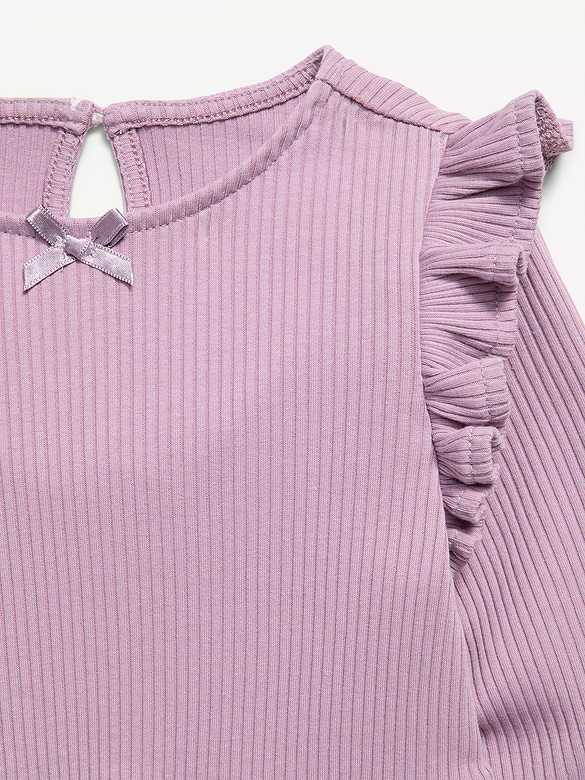 Long-Sleeve Ribbed Ruffle-Trim Jumpsuit for Baby