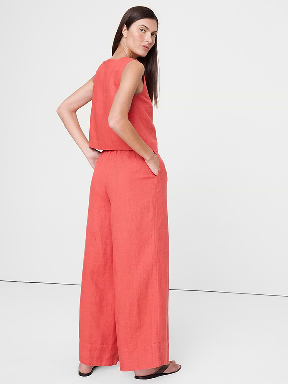 High-Rise Wide-Leg Linen Pull-On Ankle Pant
