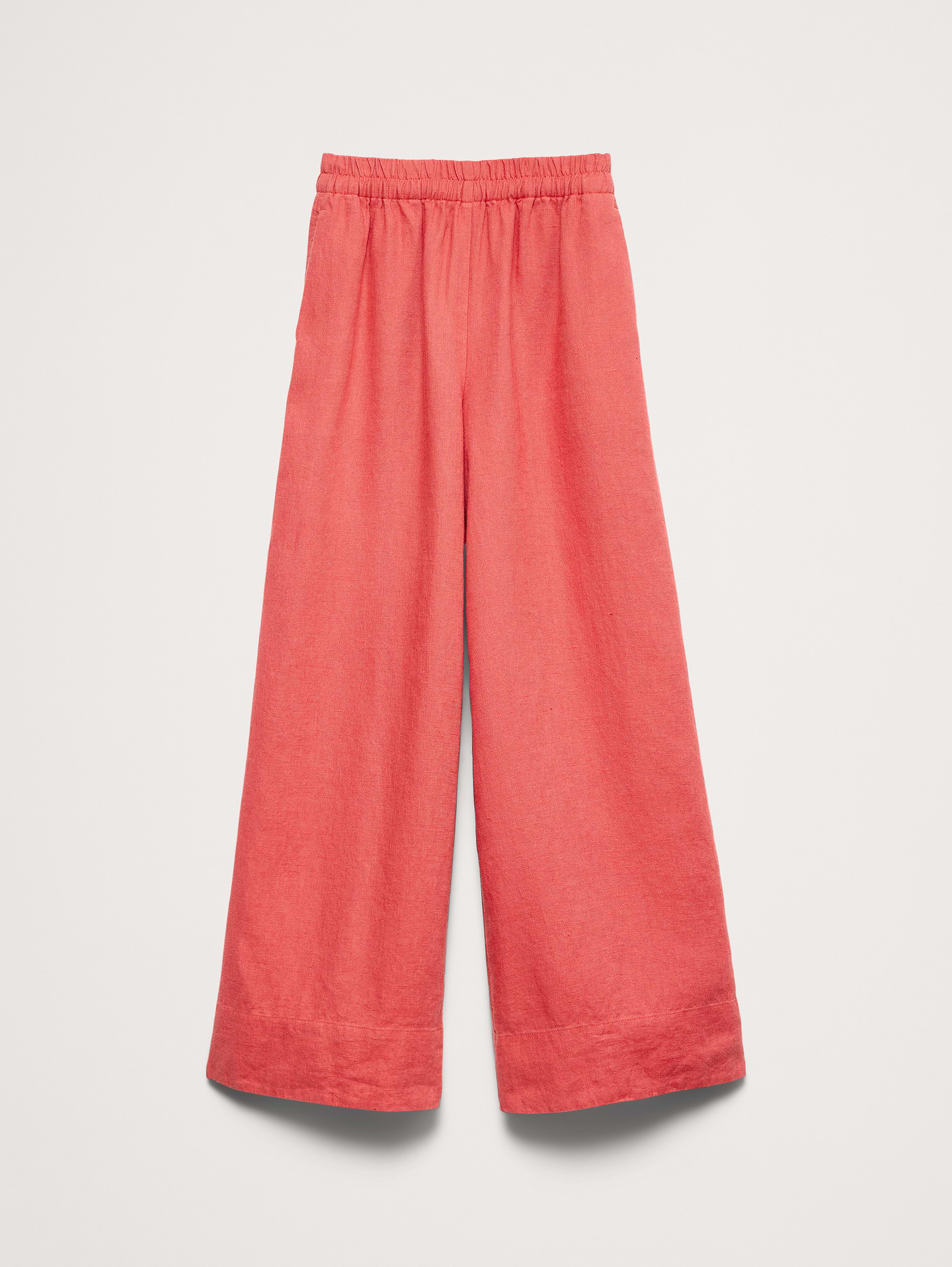 L'image numéro 6 présente Pantalon à taille haute extensible à jambe large en lin longueur cheville