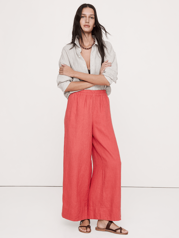 High-Rise Wide-Leg Linen Pull-On Ankle Pant