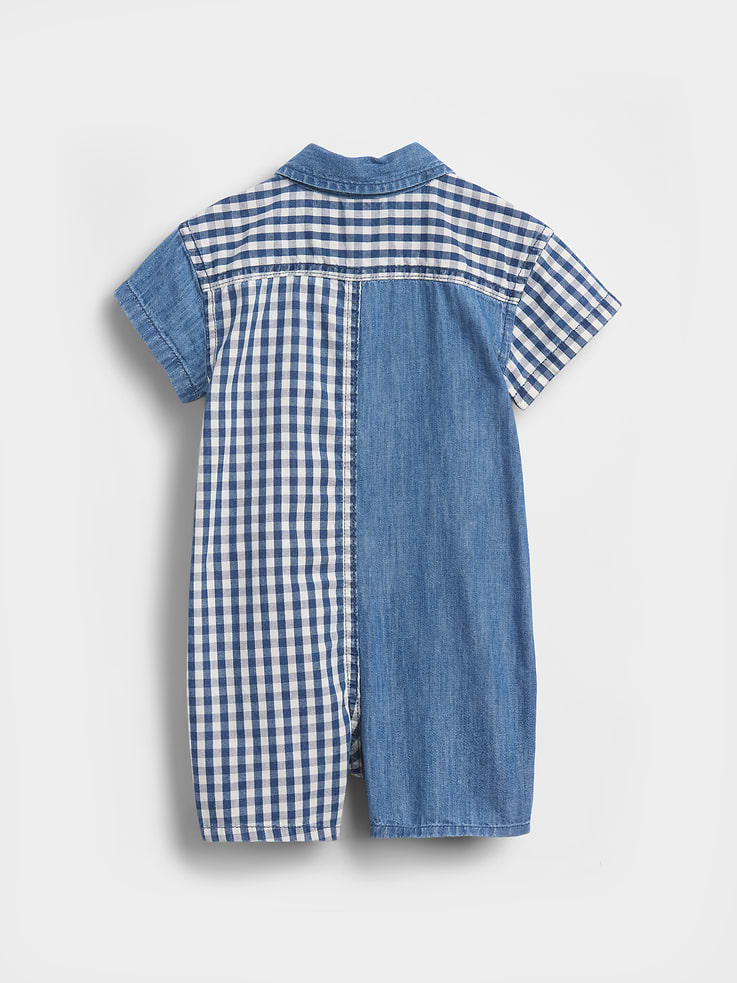 Image number 2 showing, Baby Gingham Denim Colorblock Shorty One-Piece