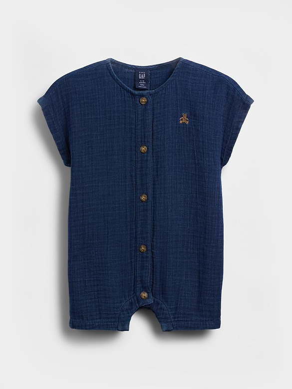 Baby Cotton Gauze Denim Shorty One-Piece