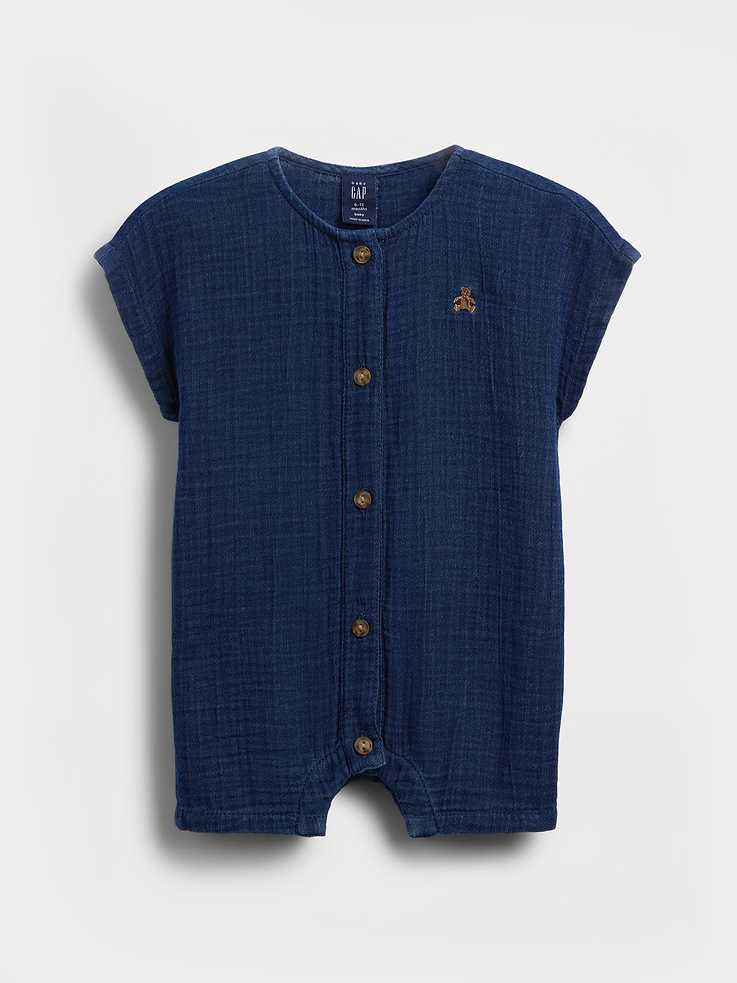 Image number 1 showing, Baby Cotton Gauze Denim Shorty One-Piece