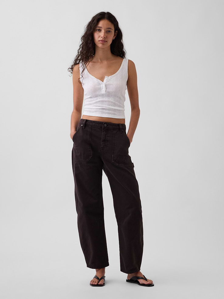 Image number 1 showing, Mid Rise Barrel Utility Ankle Pants