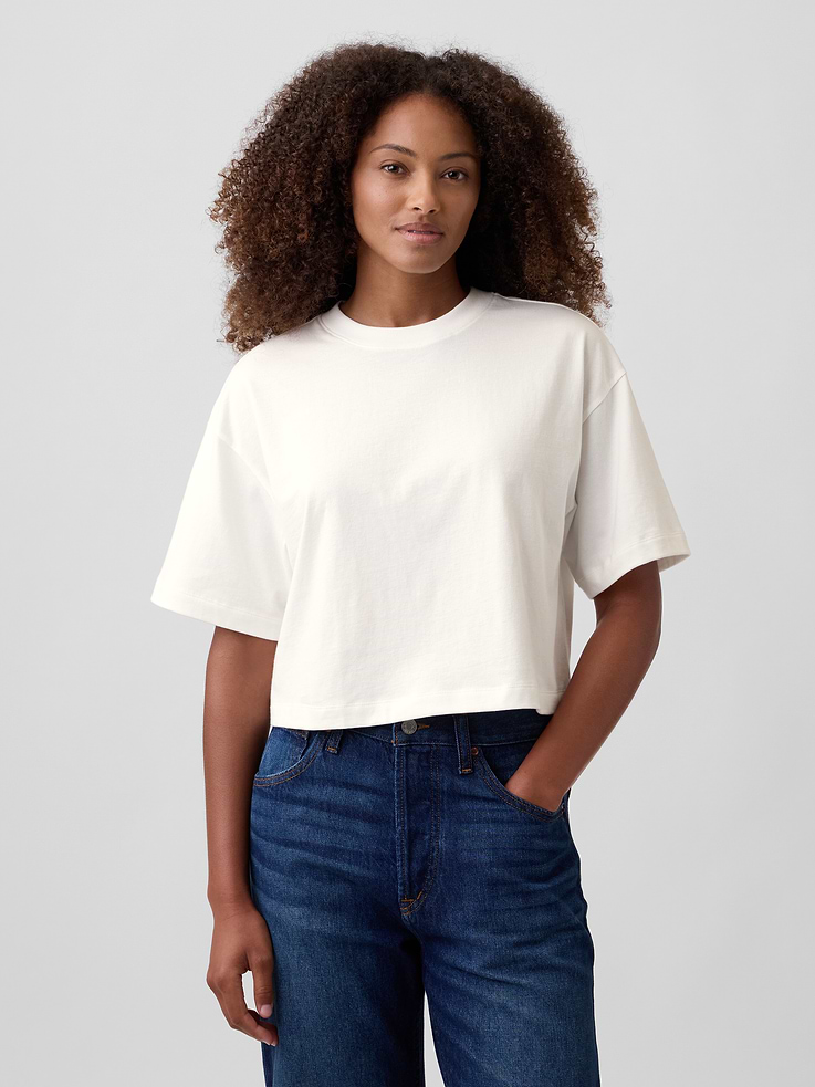 Image number 1 showing, Relaxed Cropped Crewneck T-Shirt