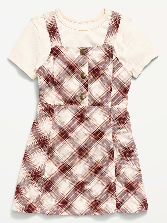 Sleeveless Twill Dress and T-Shirt Set for Toddler Girls