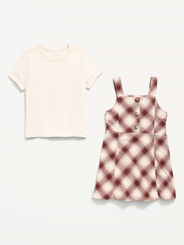 Sleeveless Twill Dress and T-Shirt Set for Toddler Girls