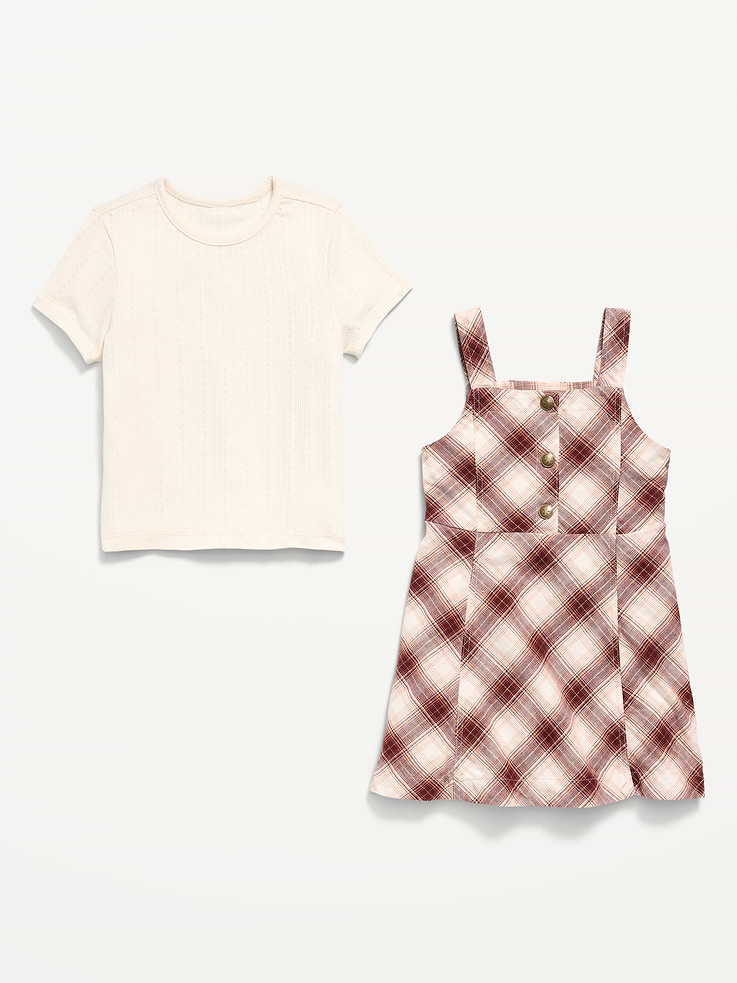 Image 2 of 3, Sleeveless Twill Dress and T-Shirt Set for Toddler Girls