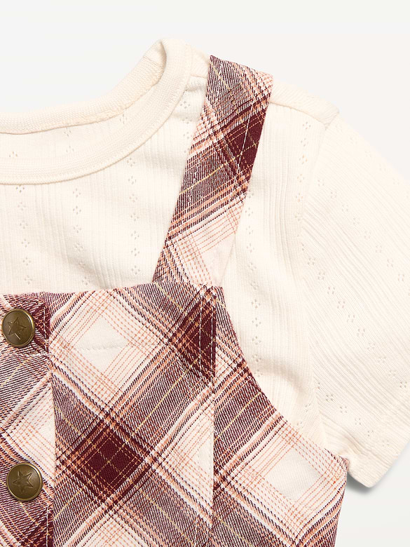 Sleeveless Twill Dress and T-Shirt Set for Toddler Girls