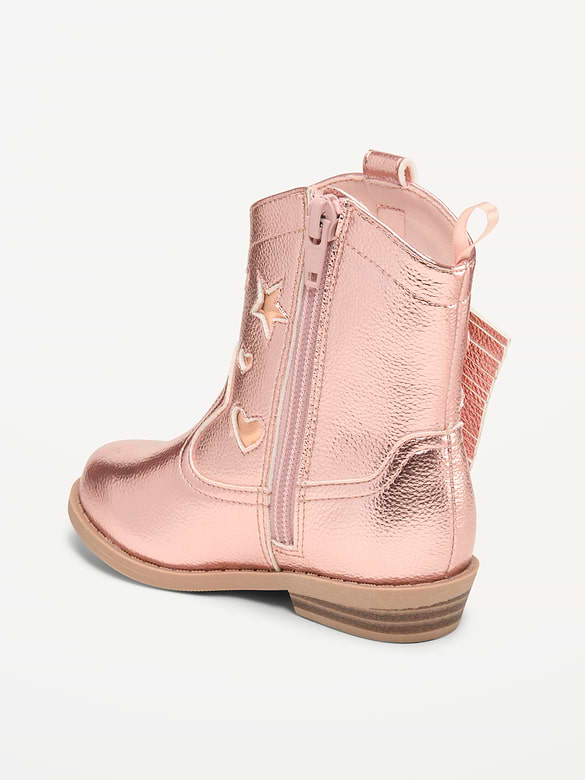 Shiny Side-Zip Western Boots for Toddler Girls