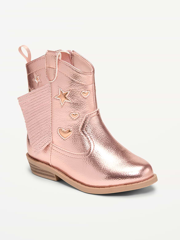 Shiny Side-Zip Western Boots for Toddler Girls