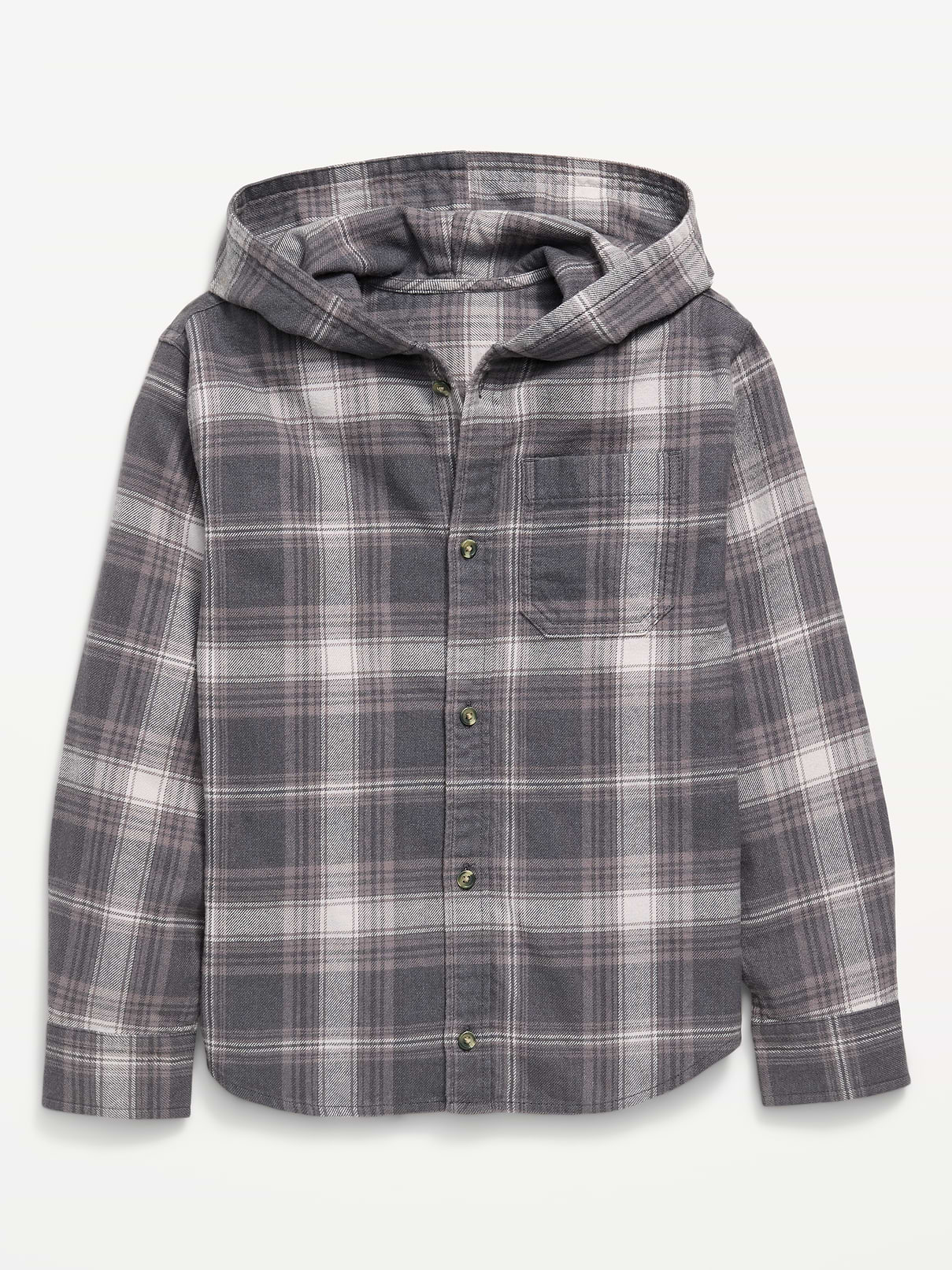 Image number 1 showing, Long-Sleeve Plaid Flannel Hooded Shirt for Boys