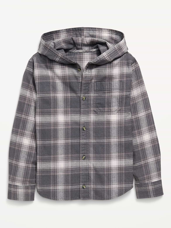 Long-Sleeve Plaid Flannel Hooded Shirt for Boys