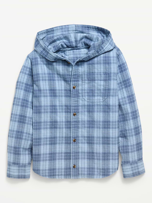 Long-Sleeve Plaid Flannel Hooded Shirt for Boys