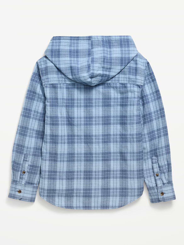 Long-Sleeve Plaid Flannel Hooded Shirt for Boys