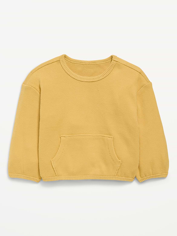 Long-Sleeve Waffle-Knit Pocket Sweatshirt for Baby
