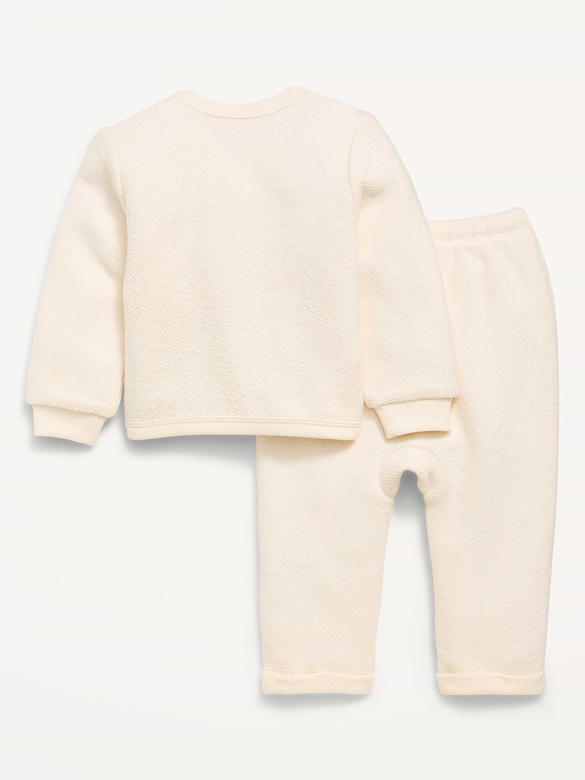 Long-Sleeve Button Front Fleece Top and Pants Set for Baby