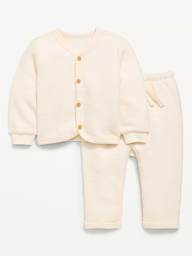 Image number 3 showing, Long-Sleeve Button Front Fleece Top and Pants Set for Baby