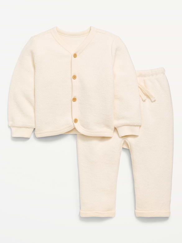 Long-Sleeve Button Front Fleece Top and Pants Set for Baby