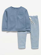 Image number 1 showing, Long-Sleeve Ribbed Pocket T-Shirt and Pants Set for Baby