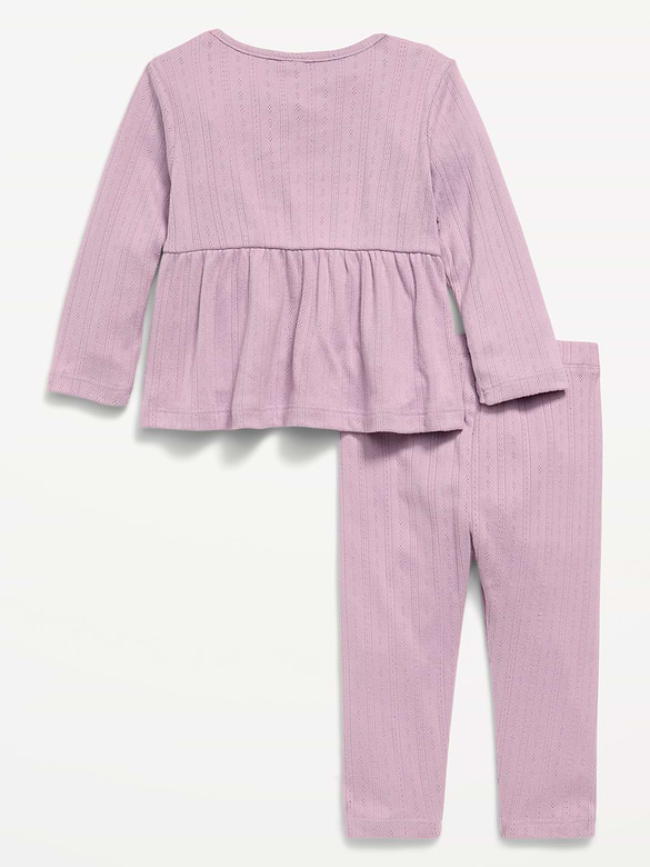 Long-Sleeve Pointelle-Knit Top and Pants Set for Baby