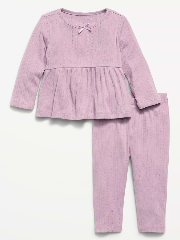 Long-Sleeve Pointelle-Knit Top and Pants Set for Baby
