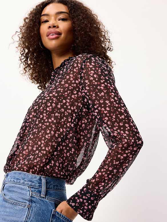 Sheer Chiffon Button-Down Shirt