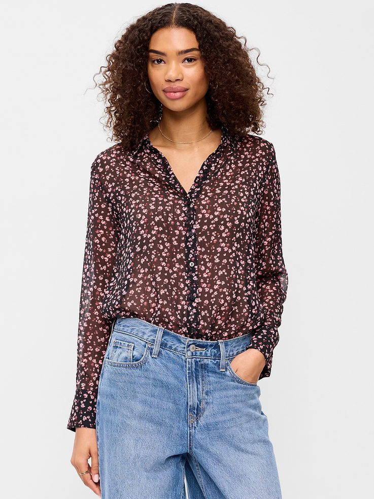 Image number 1 showing, Sheer Chiffon Button-Down Shirt