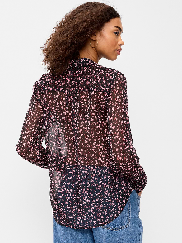 Sheer Chiffon Button-Down Shirt