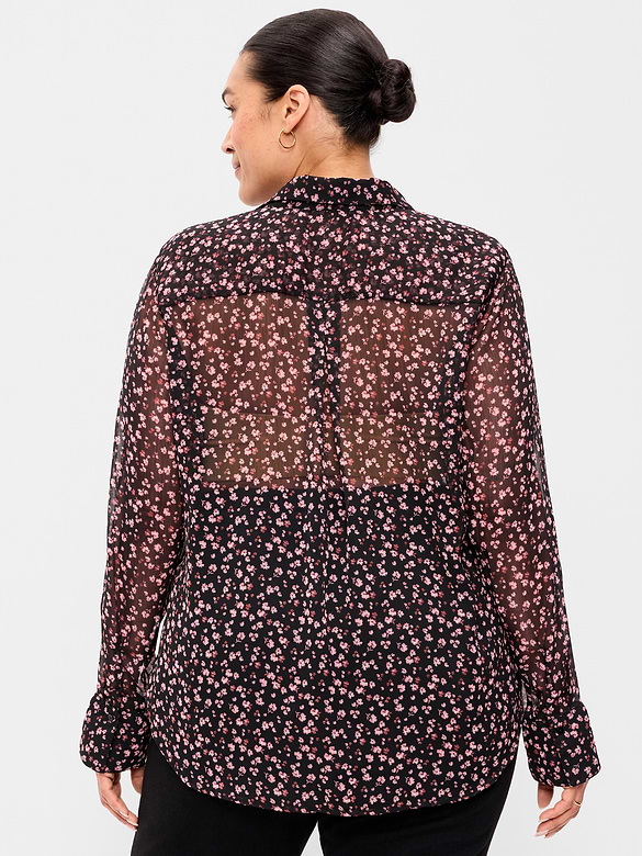 Sheer Chiffon Button-Down Shirt
